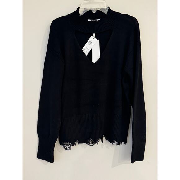 525 America Born in BKLYN Distressed Mock Neck Sweater – Size S – Black NWT - Picture 8 of 11